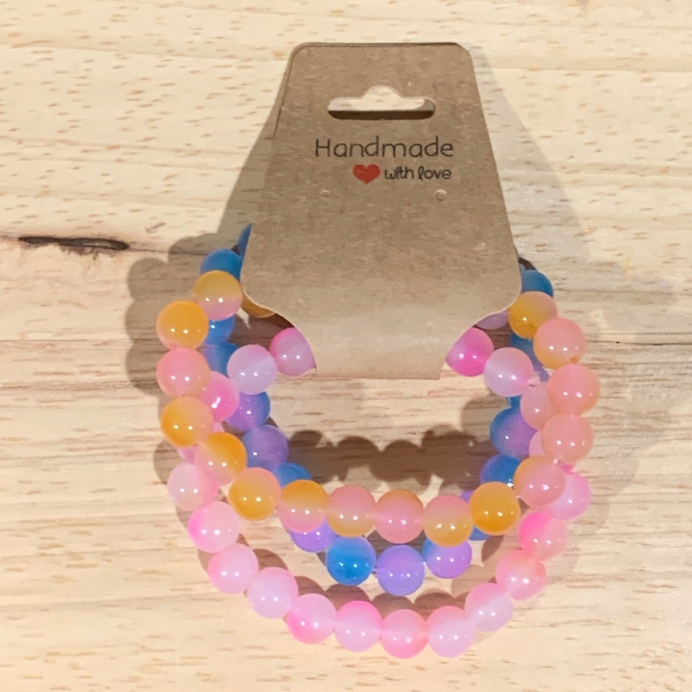 Handmade Beaded Stretch Bracelet Set Women 3pc Glass Ombre Gradient Mermaidcore